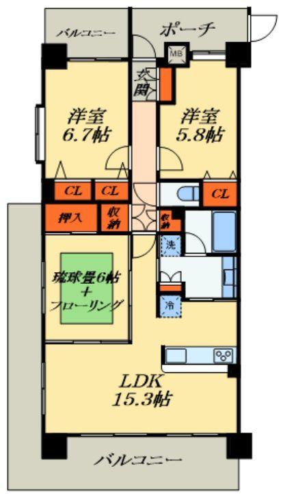 ロータリーパレス北千住(3LDK/6階)の間取り写真