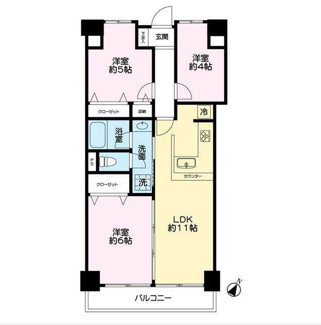 朝日広尾マンション(3LDK/3階)の間取り写真
