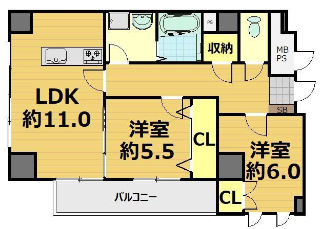 ノーブル御池I(2LDK/4階)の間取り写真