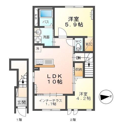 オーレスト(2LDK/2階)の間取り写真