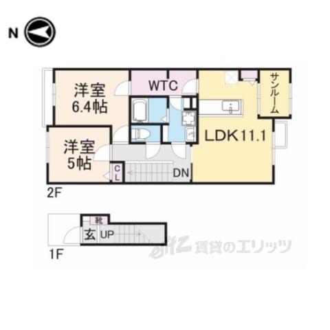 サンリット梶原Ⅰ(2LDK/2階)の間取り写真
