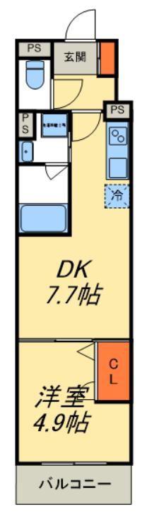 RIVERAIN(1DK/3階)の間取り写真