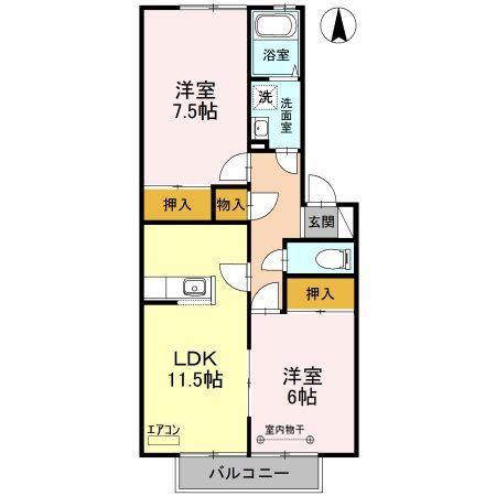 りぜーる・みさと2番館(2LDK/2階)の間取り写真