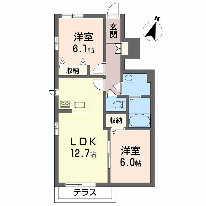 プロヌーブ沖洲 II番館(2LDK/2階)の間取り写真