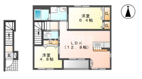 ラシュラン(2LDK/2階)の間取り写真
