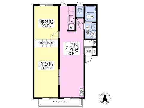 パルク遠見塚弐番館(2LDK/1階)の間取り写真