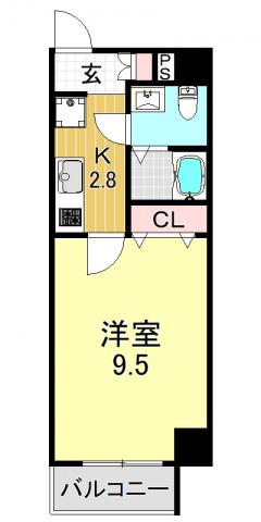 JINO平野(1K/3階)の間取り写真