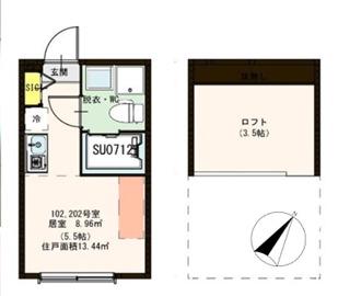 ハーモニーテラス東金町IV(ワンルーム/2階)の間取り写真