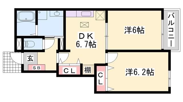 PRIMASTELLA(2DK/1階)の間取り写真