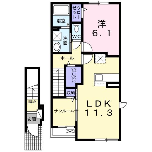 ブリズ・プランタニエール II(1LDK/2階)の間取り写真