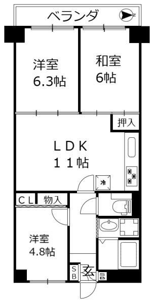 大森海岸ハウス(3LDK/9階)の間取り写真