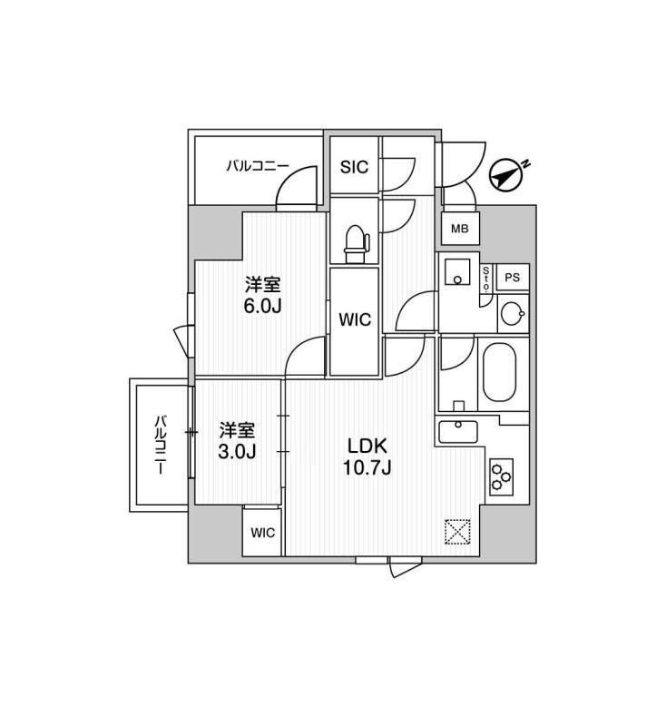 ALTERNA三軒茶屋(2LDK/7階)の間取り写真