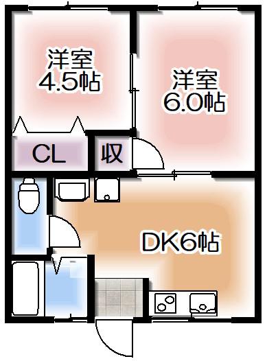 ロイヤル野崎(2DK/2階)の間取り写真