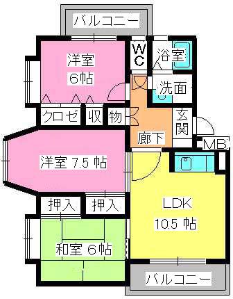 グランマキ室見(3LDK/4階)の間取り写真