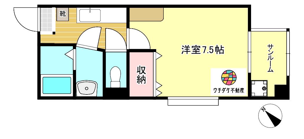 フレア鴨池(1K/3階)の間取り写真