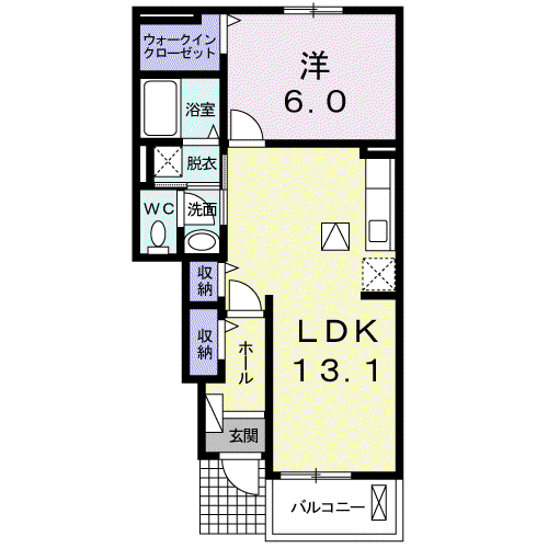 パイン ビレッジ エアリー(1LDK/1階)の間取り写真