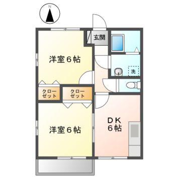 スカイハイツ田中II(2DK/2階)の間取り写真