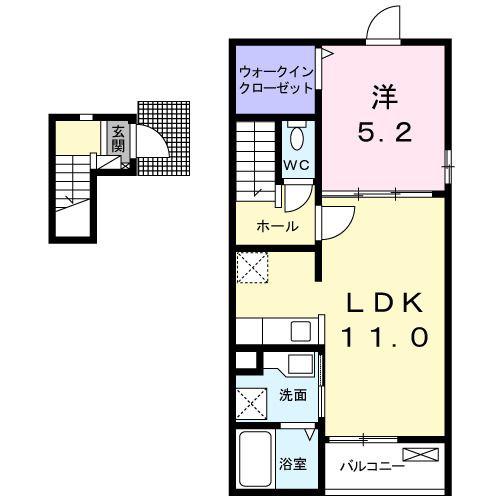フルール デ シャーン(1LDK/2階)の間取り写真