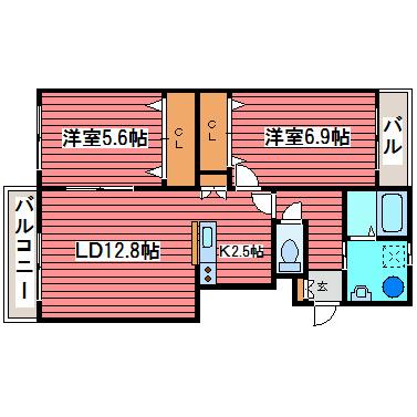 エムズA(2LDK/4階)の間取り写真