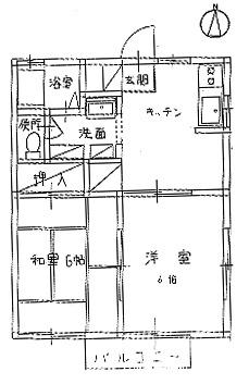 コーポラスリリ(2DK/1階)の間取り写真