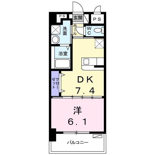 メゾンドソレイユ(1DK/5階)の間取り写真