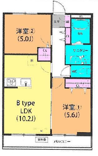 リブリ・AJISAI(2LDK/2階)の間取り写真