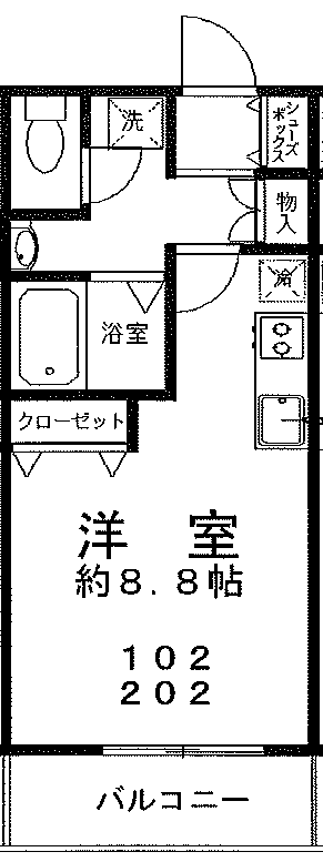 グリーンパークB(ワンルーム/1階)の間取り写真