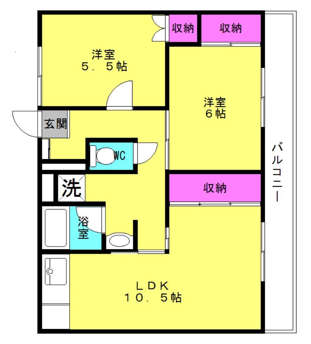 ビレッジハウス尾上(2LDK/2階)の間取り写真
