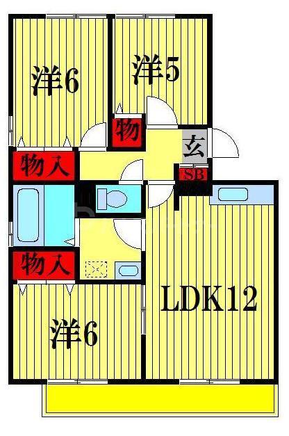 リビングタウン堀之内(3LDK/3階)の間取り写真