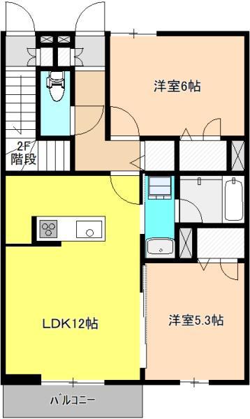 カメリアII(2LDK/1階)の間取り写真