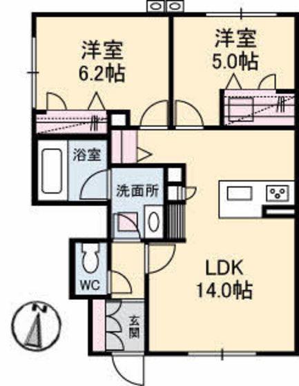 ミラベル古江(2LDK/1階)の間取り写真