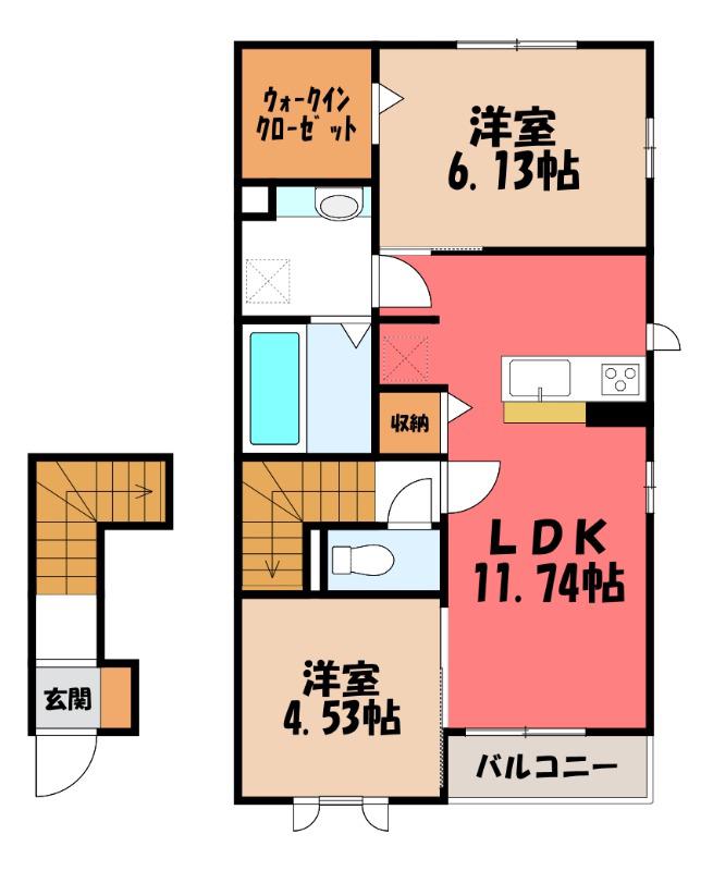 エスペランサII(2LDK/2階)の間取り写真