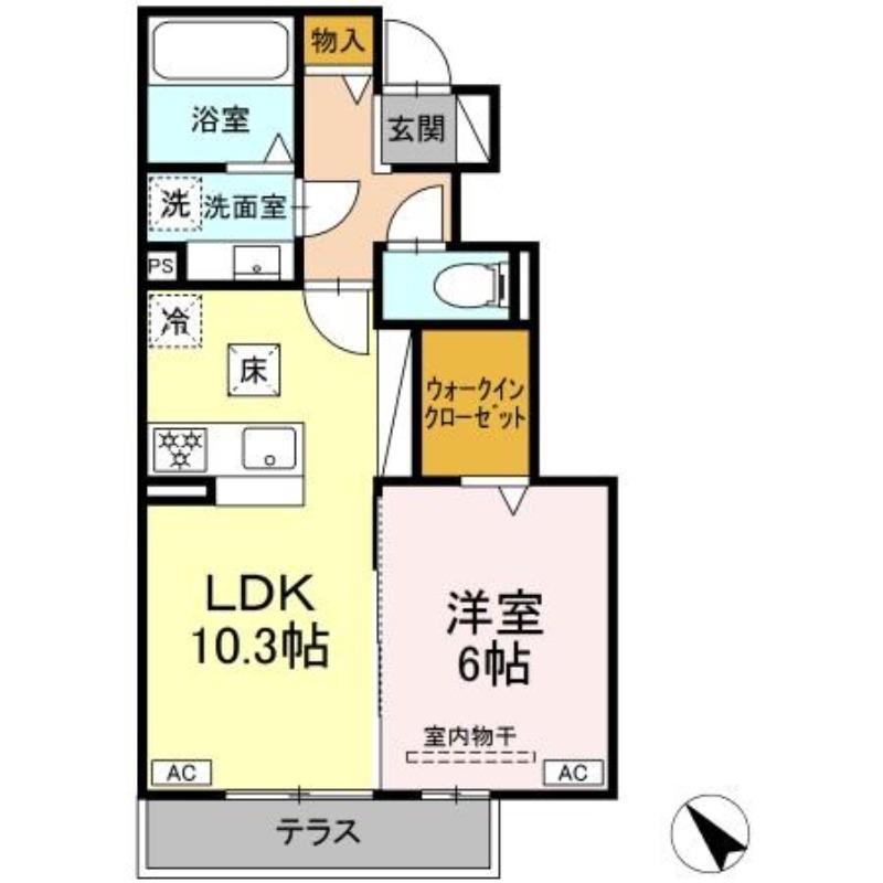 ボヌール欠町(1LDK/1階)の間取り写真