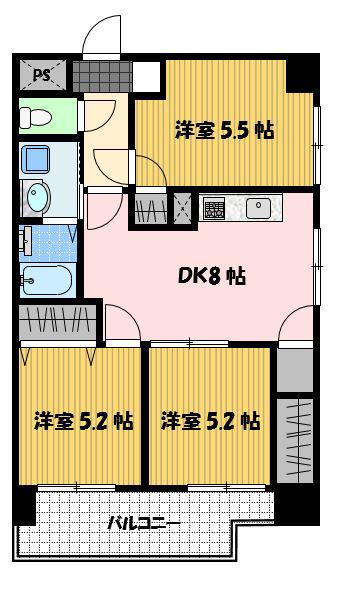 エヴァーグリーン思案橋(3DK/14階)の間取り写真