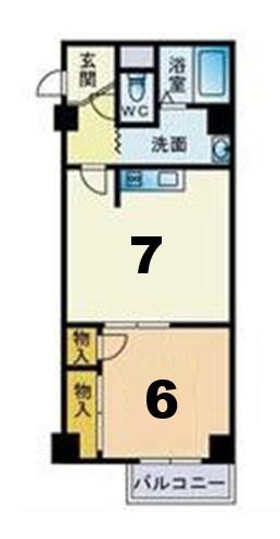 ファミール北野(1DK/5階)の間取り写真
