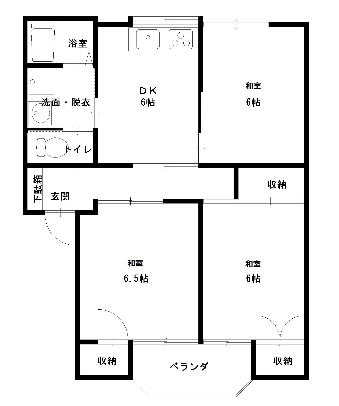 シャトル天童 A(3DK/1階)の間取り写真