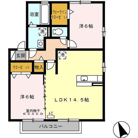アルル A棟(2LDK/2階)の間取り写真