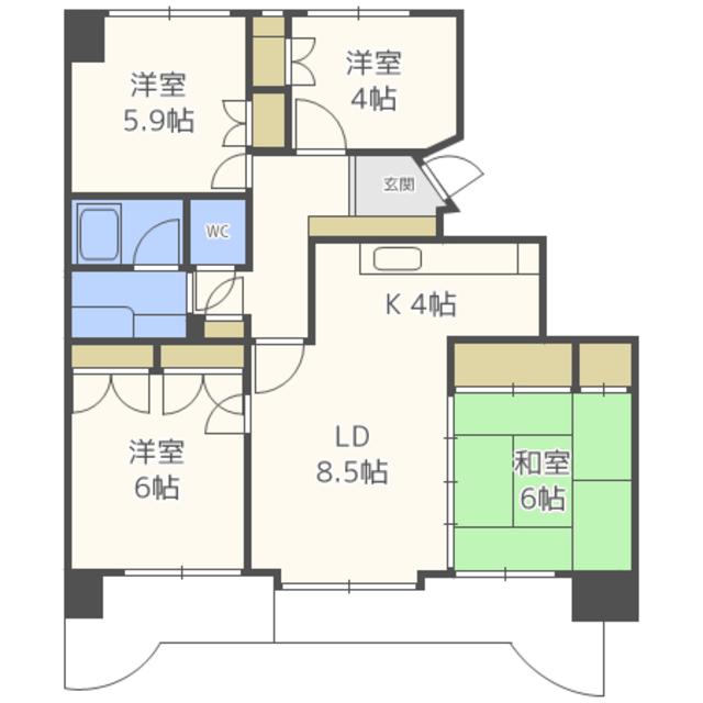 アンボワーズ西新(4LDK/5階)の間取り写真