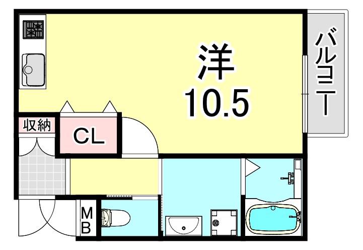 さくら神戸長田(ワンルーム/2階)の間取り写真