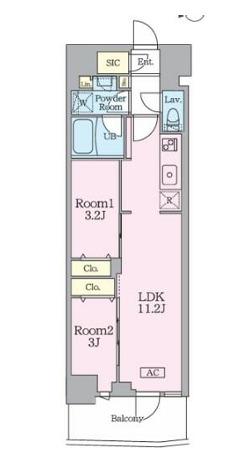 ガーデンザヴィス門前仲町(2LDK/1階)の間取り写真