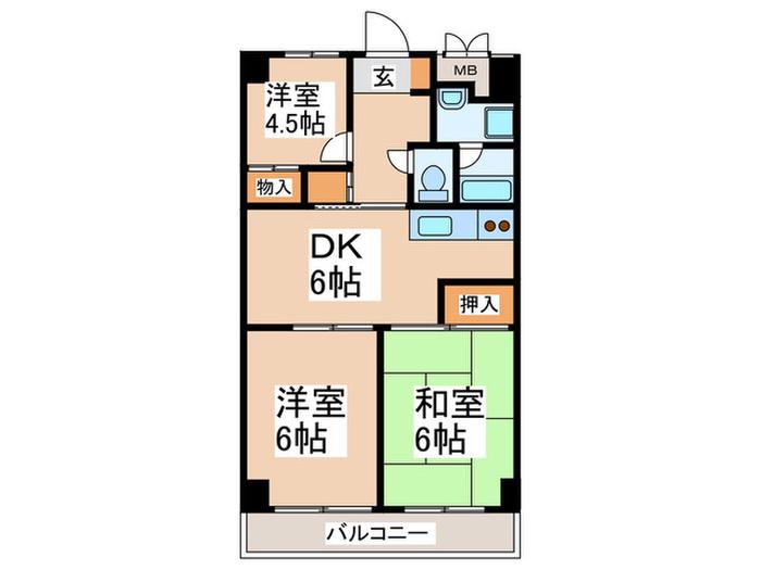 ホワイエ九条(3DK/4階)の間取り写真