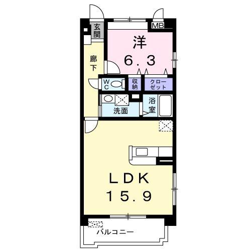 サウスヒルズ緑C(1LDK/1階)の間取り写真