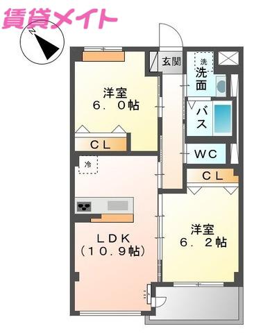 ベルク ムント(2LDK/3階)の間取り写真