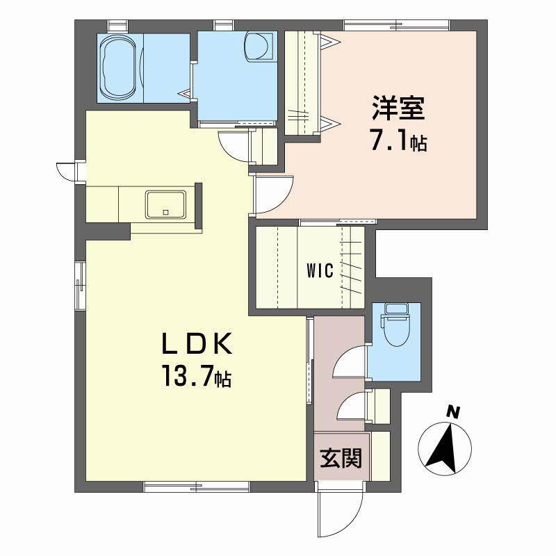 ヒルサイドコートB棟(1LDK/1階)の間取り写真