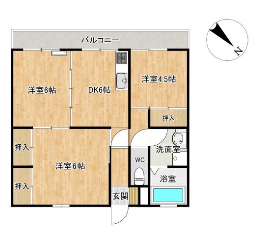 ロイヤルマンション黒髪I(3DK/3階)の間取り写真