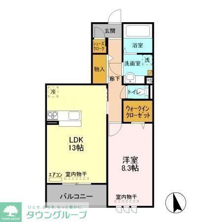 ピアチェーレI(1LDK/2階)の間取り写真