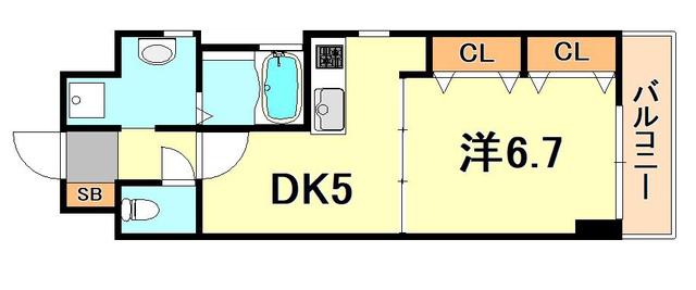 プレジール三ノ宮2(1DK/8階)の間取り写真