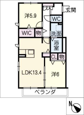 ラシュレ(2LDK/2階)の間取り写真