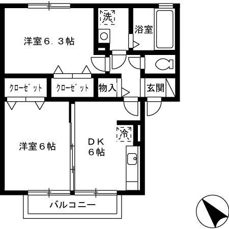 ロイヤルガーデン B棟(2DK/2階)の間取り写真