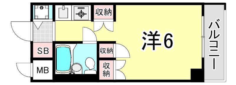 パシフィック南武庫之荘(1K/2階)の間取り写真